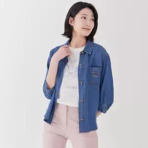 [지센] 데님 포켓자수 밑단 트임 셔츠 LCWSP324_IN