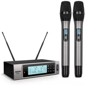 BEKBOES 프로페셔널 듀얼 다이내믹 핸드헬드 UHF 무선 마이크 시스템 492피트 범위의 가정용 노래방/회의/파티/교회/결혼식 SE100