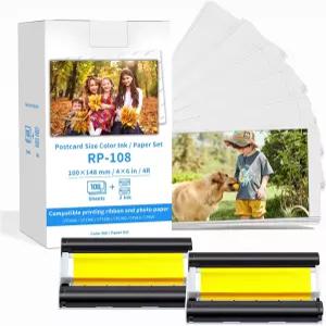 Canon Selphy CP1500 잉크 및 종이 세트 RP-108IN 2색 카트리지 108매 4x6 포토 용지 광택이 있는 컴팩트