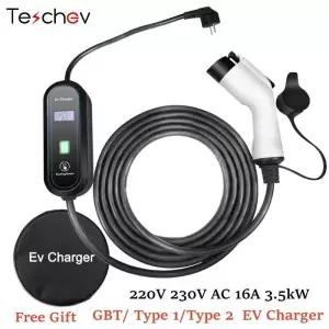 가정용전기차충전기 테쉬브 220V 230V 휴대용 EV 충전기 월박스 16A 1 j1772 충전 케이블 2 IEC62196 슈코