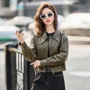 여성용 가을 자켓 반코트 슬림핏 가죽 칼라 원픽3