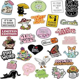 SOWPOPY 30 PCS 포지티브 에나멜 핀 귀여운 백팩용 벌크 여성 가방 랜드야드 신발용 재미있는 브로치 라펠