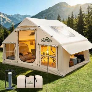 스카이라이트가 있는 풍선 텐트 퀵 셋업 펌프가 스토브 잭이 핫 캠핑용 방수 옥스포드 하우스 에어 글램핑