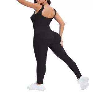 여성용 Shapewear 점프 슈트 내장 브래지어 스퀘어 넥 민소매 여름 Rompers Ribbed Jumpsuit