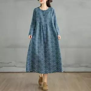 엘럽 원피스 스커트 여성용 가을 빈티지 면마 빅사이즈 슬림핏 A라인 긴팔 박템3