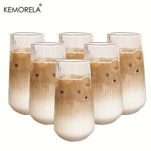 KEMO LA 4 6PCS 내열성 세로 줄무늬 투명 커피 유리 워터 컵 우유 맥주 주스 티 마시는 주방 파티
