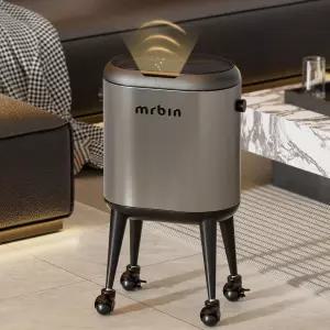 뚜껑과 바퀴가 달린 스테인리스 스틸 슬림 욕실 모션 센서 쓰레기통 13L / 3.4gal 전기 터치리스 화장실