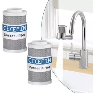 2pcs 탄소 섬유 정수기 - 정화기 99 염소 감소 마지막 528갤런 수돗물 1.28(D)*2.24 H 여과 카트리지