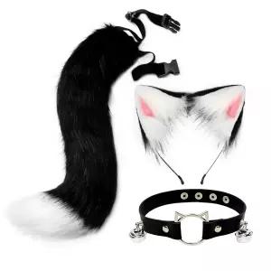 고양이 의상 코스프레 꼬리 귀 여우 세트 코스튬 목걸이 액세서리 파티 레이스 구미호 흑백