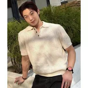 MINDBRIDGE [오정규 PICK][COUTURE]워셔블 크로셰 카라 세미 오버핏 반팔 니트 - 2color