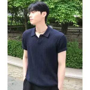 MINDBRIDGE 케이블 카라 세미 오버핏 반팔 니트 - 2color