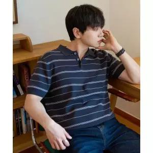 MINDBRIDGE [스토커즈 콜라보][ON]워셔블 멀티 스트라이프 카라 반팔 니트 - 4color