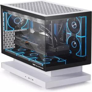 다크플래시 플로트론 F1 2025 마이크로-ATX PC 케이스 270 플로팅 게이밍 백 커넥트 지원 3배 ARGB PWM 팬