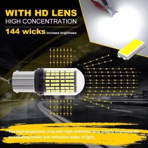 2개 1156 BA15S LED 캔버스 3014 144 SMD P21/5W 7440 T20 방향지시등 후진등 브레이크 등 12V 백색