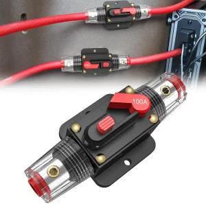 Nilight 100A 인라인 회로 차단기 리셋 가능 12-24V DC 수동 퓨즈 홀더 3-15AWG 과부하 보호 차량 오디오