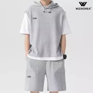 위즈아이 남성 여름 와플 반팔 레이어드 후드 트레이닝세트 WI109SET 3294620