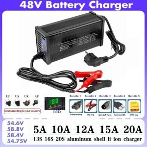 48V 5A 8A 10A 12A 20A 리튬 배터리 충전기 13S 16S 54.6V 58.8V 54.75V 고출력 LCD 디스플레이 금속 쉘