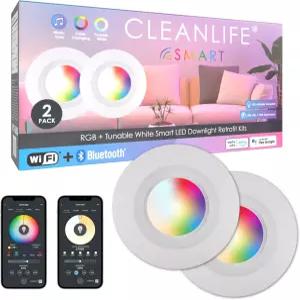 클린라이프 2팩 스마트 LED 오목 조명 레트로핏 다운라이트 RGB 조정 가능한 흰색 색상 변경 블루투스 WiFi