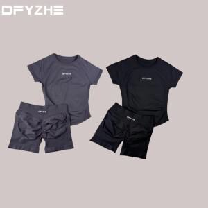[호환품]DFYZHE 임팩트 스포츠 슈트 라운드 넥 반팔 심리스 요가 탑 짐 러닝 반바지 복싱 세트