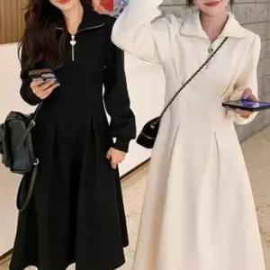 친절한탄씨 A라인 지퍼 카라 프릴 가을 봄 체크 하객룩 롱 원피스 하객룩 롱원피스 하객원피스