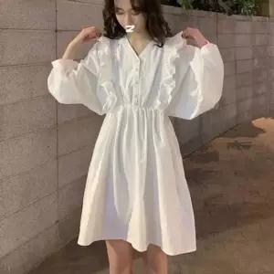 친절한탄씨 프윈 라인 프릴 데일리 원피스 브이넥 레이스 여름원피스 롱원피스 쉬폰원피스