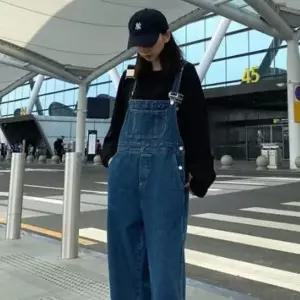 [하프클럽/]여성 와이드 데님 점프수트 멜빵바지 오버올 통바지 팬츠