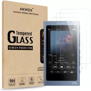 AKWOX 소니 NWA45용 강화 유리 스크린 프로텍터 3개 팩 03mm 25D 고화질 9H 경도m NW A40 A45 A46 A47용