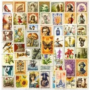10/30/50PCS 빈티지 스탬프 스타일 PVC 스티커 미적 다채로운 장식 Scrapbooking 편지지 학교 용품 위한