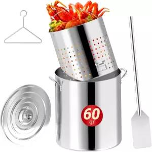 60QT 해산물 끓이는 냄비와 분리 가능한 교반 패들 스테인리스 스틸 육수 바구니가 있는 가재 보일러 뚜껑