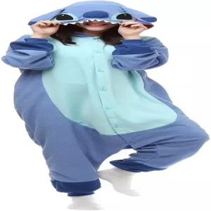 URCFIO 성인 블루 에일리언 애니멀 원피스 할로윈 코스프레용 소프트 플러시 후드 파자마 파티 라운지 잠옷
