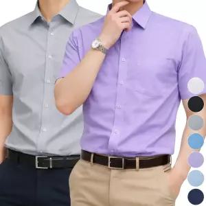 남성용 반팔 일반핏 무지 와이셔츠 빅사이즈 (90~130)