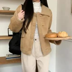 [하프클럽/옷자락]여자 겨울 아우터 빅카라 양털 카라넥 무스탕 자켓