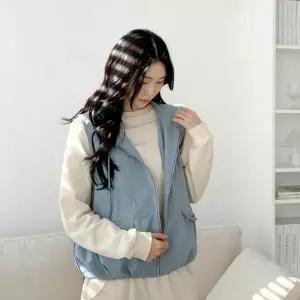 [하프클럽/옷자락]여성 바스락 조끼 투포켓 민소매 조끼 후드 집업