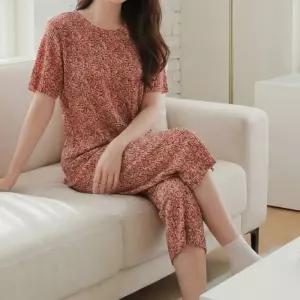 아이스 냉감 플라워 주름옷 할머니 여름 상의 촌캉스룩 세트 몸빼 빈티지 꽃무늬 티