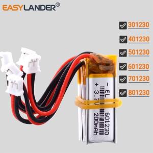 5개/몫 JST2.0 2Pin 601230 3.7V 200mAh 충전식 리튬 폴리머 배터리 Lipo
