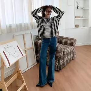 [하프클럽/옷자락]여자 심플 헤든밴딩 스판 데님 세미부츠컷 청바지
