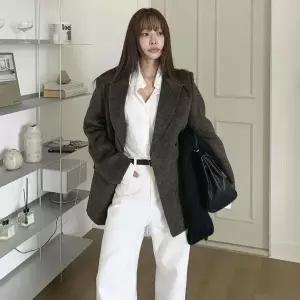 [하프클럽/옷자락]여자 핸드메이드 울혼방 도톰 하프 카라넥 자켓