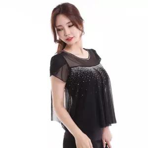 LDT16900 망토반팔티(여름) 탑 여성 여성 시즌 술 테마 성인 라틴댄스 탱고 상의 원피스 스팽글 슈트 프린