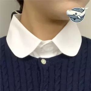 세련된 라운드 카라 화이트 쉬폰 블라우스 여성 페이크카라 넥케이프 페이크셔츠 목셔츠