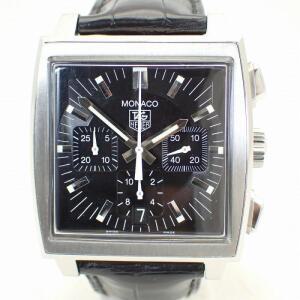 SS 태그호이어[TAG HEUER]모나코 크로노그래프 맨즈 자동감김 레더 벨트 블랙 문자판 데이트 첨부CW2111-0