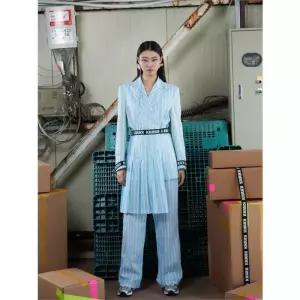 [곽현주컬렉션] 21SS 컬렉션 체크 린넨 세미 와이드 팬츠 (BLUE)