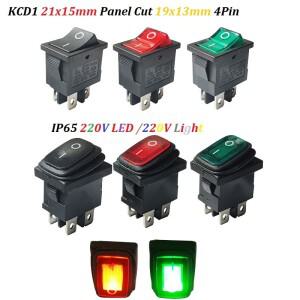 직사각형 로커 스위치 IP65 적색 및 녹색 조명 6A 250V(220V) AC 10A 125V ON-OFF 13x19mm 패널 제어 시소