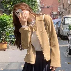 [디어로우]몰트 차이나 카라 스웨이드 숏 크롭 자켓