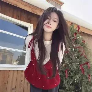 M2 여성용 벨벳 진주 나시 명절 탑+화이트 셔츠 브이넥 블라우스 JEN1