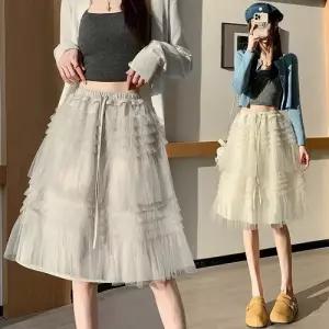 마킷3 치마 망사 봄 이성 소프트 쉬폰치마 프렌치 볼륨 A라인 케이크 레이스 JEN1