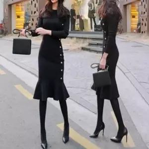 친절한탄씨 슬림핏 롱니트원피스 밑단프릴 오피스 하객룩 벨트니트원피스 루즈핏니트 박스니트