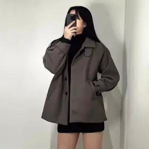 반코트 여성 오버핏 나그랑 숏 하프 코트 자켓 2color