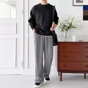 옷자락 남자 루즈핏 미니멀 코듀로이 밴딩 스트링 와이드 팬츠