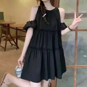 플리츠원피스 홀터넥 캉캉 프릴 원피스 a라인 핏 밴딩 소매 캐주얼