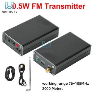 2000 미터 FM 송신기 0.5W 76-108Mhz 디지털 디스플레이 안테나 수신기 3.5mm 오디오 스테레오 Type-C 인터